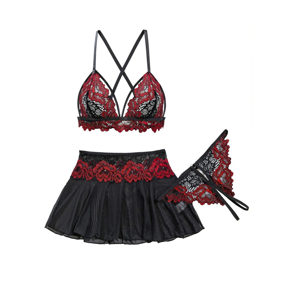 8777 Plus Size Cruvy Sexy Mini Skirt With G-String Floral Lace Sheer View 4